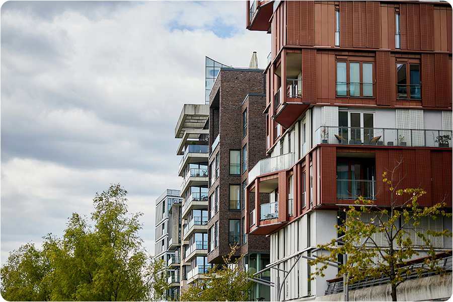 Modern residential buildings representing different property projects